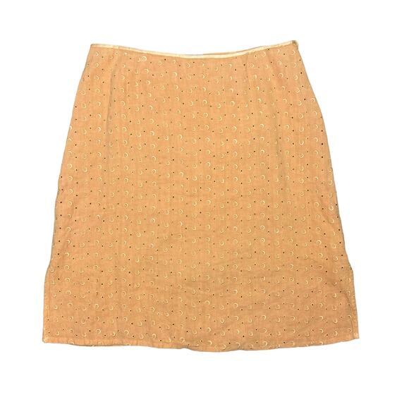 120% Lino Tangerine Orange Embroidered Eyelet 100% Linen A-line Skirt - Picture 2 of 8